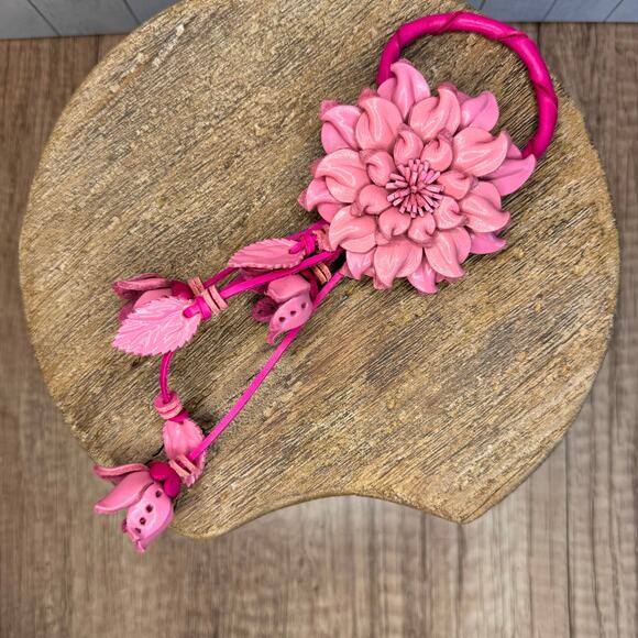 Leather Flower Purse Charm Genuine Leather Pink Flower Bag Charm NEW FAST SHIP - Picture 5 of 8